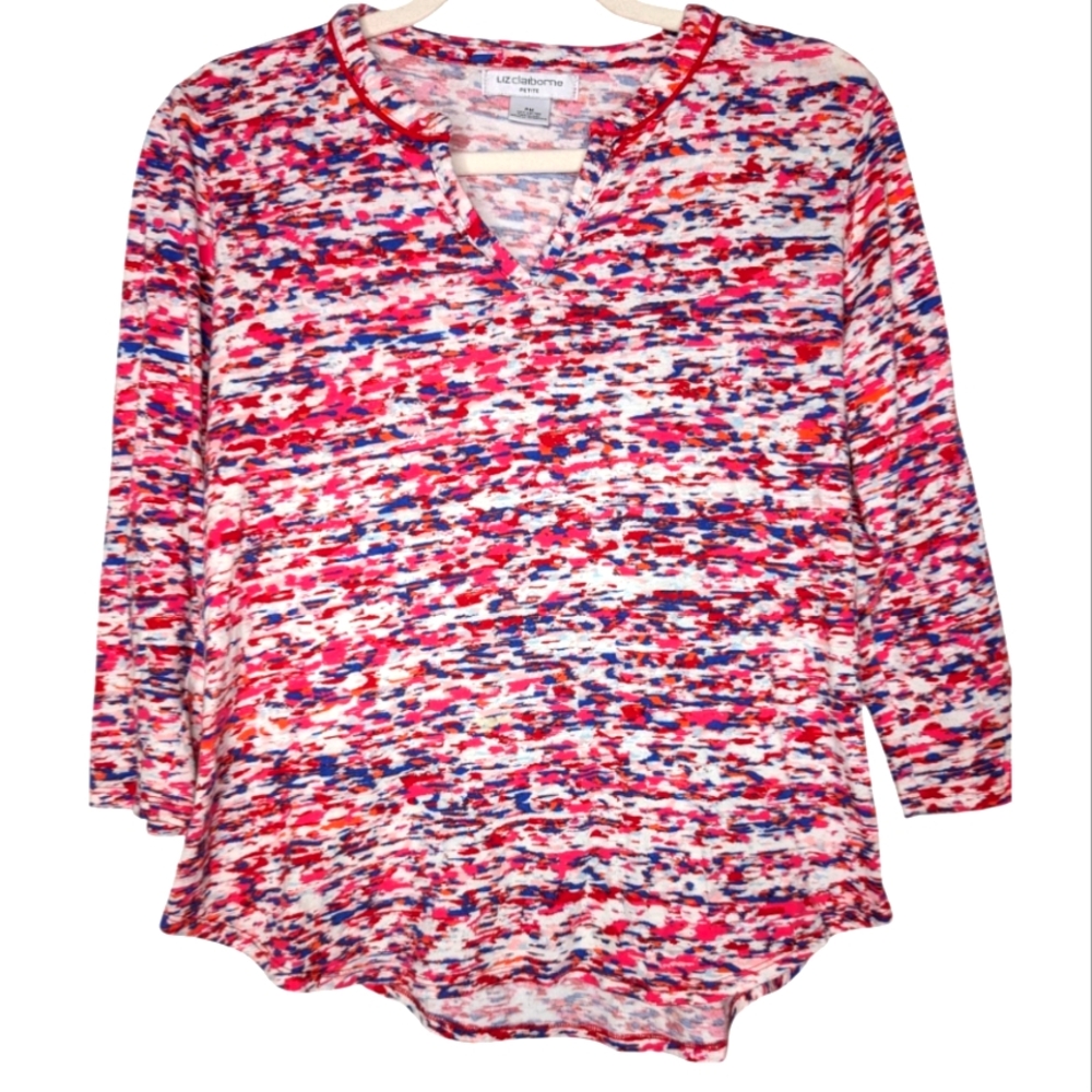 Liz Claiborne Americana Red White Blue Cotron Tunic Medium Petite